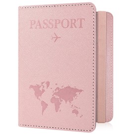 RSAquar Passport Holder for Travel Essentials, Passport Wallet Cover with RFID Blocking for Women & Men, Travel Must Haves Accessories, Rose Gold