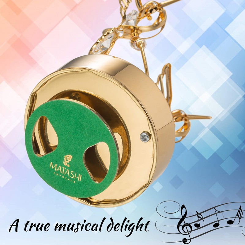 24K Gold Plated Music Box with Two Crystal Studded Hummingbirds
