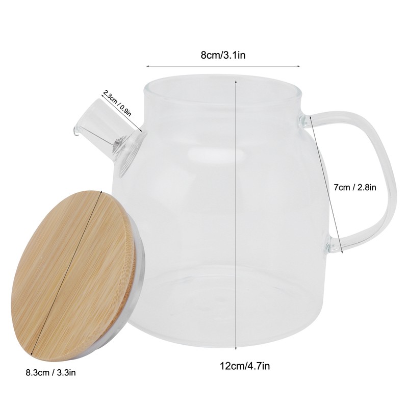 Transparent Glass Tea Pot 600ml Large Capacity Heat Resistant Water