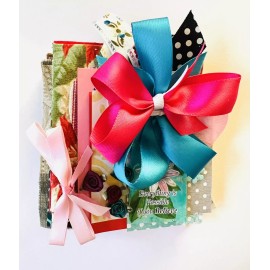 Grab Bag Fabric Lot Of 50 Plus Fabrics Trims Quotes Papers Bows & Ephemera #BG59