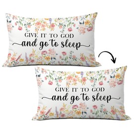uinwk Give It to God and Go to Sleep Pillow Case 12x20,Floral Watercolor Pillow Covers,Decorative Pillows for Bed Bedroom,Gifts for Christians Friends