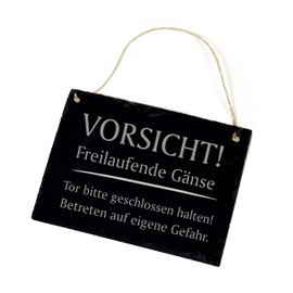 Slate Sign "Vorsicht!" Freilaufende Geese - Slate Warning Sign 22 x 16 cm