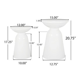 Merax Outdoor Iron Side Tables Set of 2 (15"x21", 12"x17") Modern Art Flared Design Weather Resistant End Table for Indoor Outdoor Patio Backyard Pool (White)