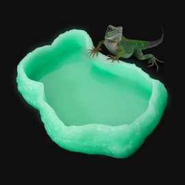 Large Reptile Food Water Rock Bowls,Luminous Amphibian Feeding Dish,Resin Rock Worm Feeder Terrarium for Lizards,Chameleon,Leopard Gecko,Frog,Bearded Dragons,Snake,Hermit Crabs,Turtle Spider Pet