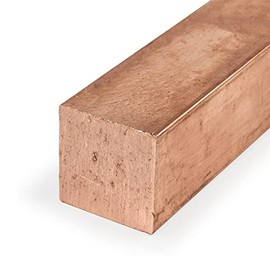 OnlineMetals 101 Copper Square Bar, Unpolished (Mill) Finish, H04 Temper, ASTM F68, 1" Thickness, 1" Width, 24" Length
