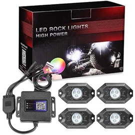 OFFROADTOWN RGB LED Rock Lights Kit 4 pods Neon Trail Rig Light Underglow with Bluetooth App Control for UTV ATV Polaris Can-Am Yamaha Honda Kawasaki Boat Motorcycle