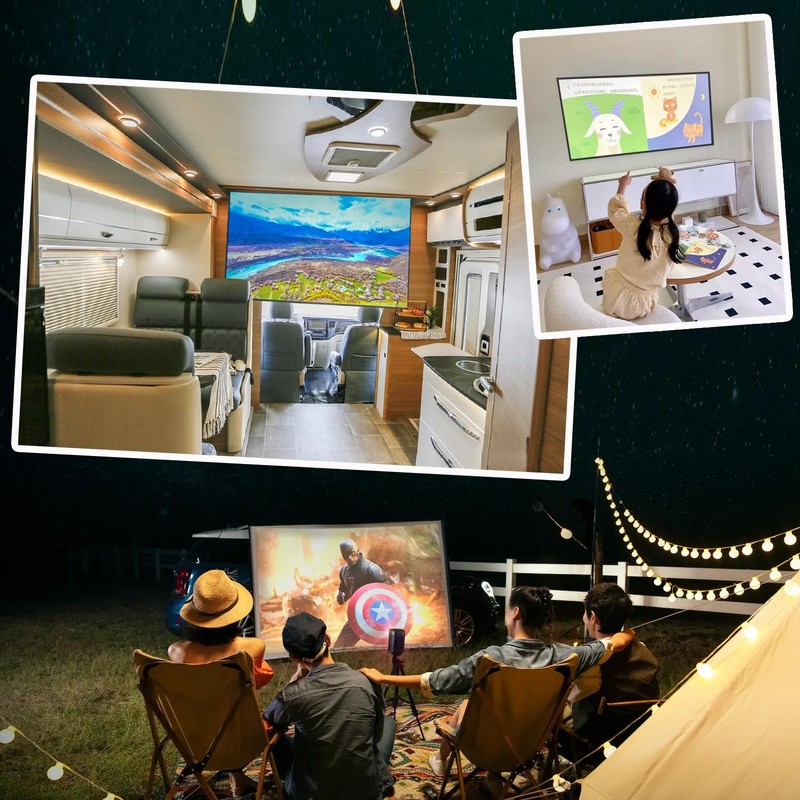 Foldable Projector Screen 70 inch with Lightweight Telescopic Pole Frame