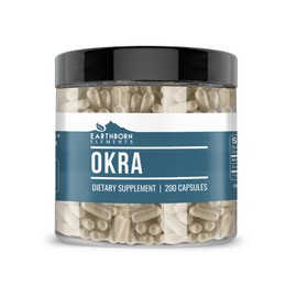Earthborn Elements Okra Extract 200 Capsules, Pure & Undiluted, No Additives