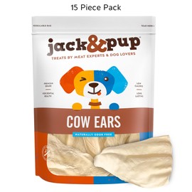 Jack&Pup Thick White Cow Ears for Dogs Single Ingredient Dog Treat, Flavorful Healthy Dog Treats Natural Dog Treats for Medium Dogs with Chondroitin Joint Health for Dogs Cow Ear Dog Chews (15 Pack)