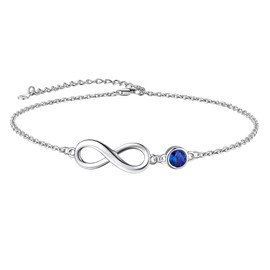 Suplight Infinity Ankle Bracelets for Women Beach Anklet Blue Sapphire September Birthstone Anklet Sterling Silver