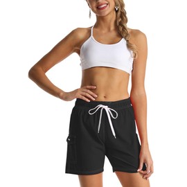 Nonwe Women's Swimming Shorts Quick Dry Solid Summer Beach Bathing Suit Mesh Lining Black M