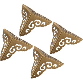 4 protectores de esquina de latón macizo con acabado de bronce antiguo, diseño propicio, protectores de bordes decorativos para cajas de joyería de madera, baúles y muebles de 6,5 cm