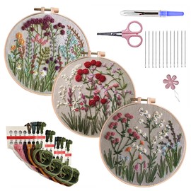 MEIYUETAOSI 3 Pack Embroidery Kit for Beginners, Embroidery Starter Kit with Pattern for Beginners, Adults Kids DIY Handmade for Decor Home Room (flowers)