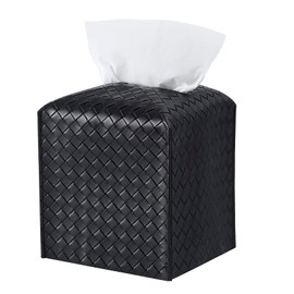 Tissue Box Cover PU Leather Tissue Holder Square Facial Tissue Case Facial Paper Organizer Dispenser for Bathroom, Vanity Countertop, Tabletop, Car, Black