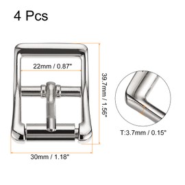 sourcing map Metal Roller Buckle, 4Pcs 7/8 Inch Single Prong Belt Buckle Square Center Bar Buckles for Leather Craft Accessories, Silver