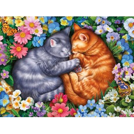 Ceaco - Sleeping Kittens in Flowers - 300 Oversized Piece Jigsaw Puzzle, 24 x 18