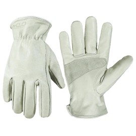 HANDLANDY Gardening Gloves for Men and Women, Thorn Proof Leather Work Gloves Heavy Duty Comfortable Utility Garden Working Gloves (Beige, L)