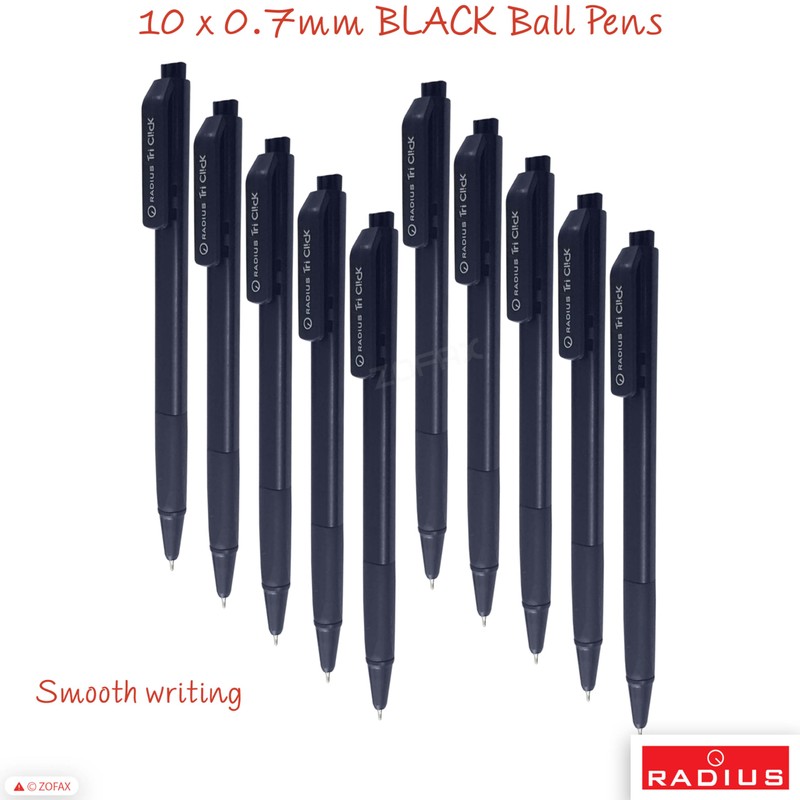 RADIUS Tri Click Retractable Ballpoint Pens, BLACK, Fine Point (0.7mm),