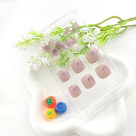 Square Press on Toenails Short Fake Toenails with Gold Lines Butterfly Glitter Design Toenail Glue on Light Purple Full Cover Toe Nails Press ons Glossy Artificial Toenail Stickers for Women 24Pcs