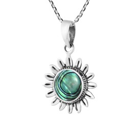 AeraVida Vibrant Sunflower Abalone Shell .925 Sterling Silver Pendant Necklace | Sun Shell Pendant Necklace | Anniversary Jewelry Gift All Occassion