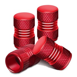 DNA MOTORING Car Tire Valve Stem Caps, Dual Grip Meshed Style Anodized Aluminum Universal Stem Covers Set for Cars Trucks Bikes, 4 pcs/Pack, Red, VCAP-RT-024-RD