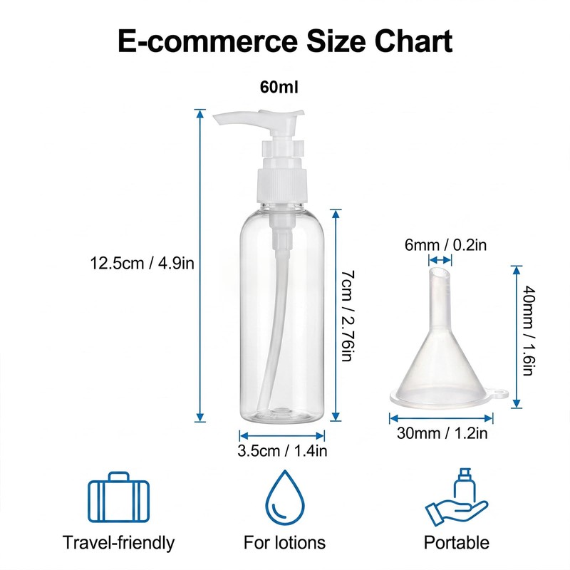 Set di 4 Flaconi da Viaggio 60 ml per Liquidi
