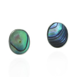 Cute Inlay Abalone Shell Oval .925 Sterling Silver Stud Earrings
