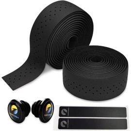 TOPCABIN Bicycle Handlebar Tapes, 2 Rolls, Comfortable Handlebar Tape for City Bike, Road Bike, Handlebar Tape with Bar Plugs (PU (Black))
