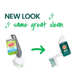 Scotch-Brite Handy Brush, Small and Durable Dish Brush with Handle for Scrubbing Hard-to-Reach Cookware, Tubs, Sinks, Car Tires, and More without Scratching, Antimicrobial, and Rinses Clean