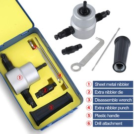 LAOYE Sheet Metal Nibbler Attachment for Drill Punch, Nibbler Metal Cutting Tool Double Headed Sheet Metal Nibbler Sheet Metal Cutter Metal Cutter Tin Scissors Accessories with Round Cut Attachment