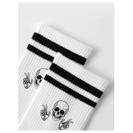 SHENHE Women's Skull Printed Funny Socks Moisture Wicking Sports Casual Crew Socks, Black and White, 40