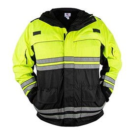 First Class Men's High Visibility Waterproof Parka Jackets with Reflective Tape (Lime Green and Black, Large)