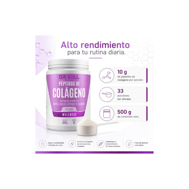 DR. WILL Colágeno Hidrolizado en Polvo 500 g, Péptidos de