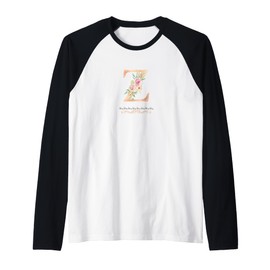WOMENS LETTER 'Z' INITIAL WATERCOLOR DUSTY PINK ROSE FLOWER Raglan Baseball Tee