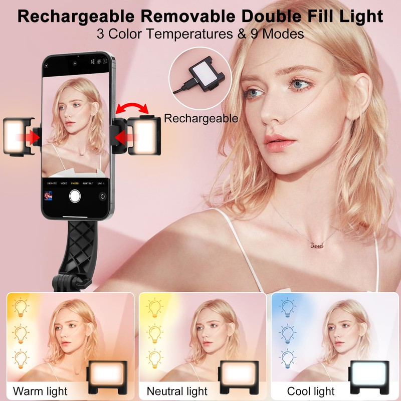 Vemfay 2 in 1 Selfie Stick Anti Shake Retractable Bluetooth