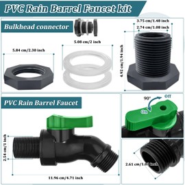 Plastic Rain Barrel Spigot Kit, High Flow Water Barrel Faucet, 3/4 PVC Rain Barrel Valve + Bulkhead Fitting for Outdoor Plastic Bucket Rainwater Drum Container Garden Barrels Downspout Collector in