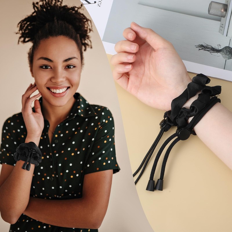 4Pcs Adjustable Elastic Satin Hair Scrunchies Adjust Black Ties Accessories