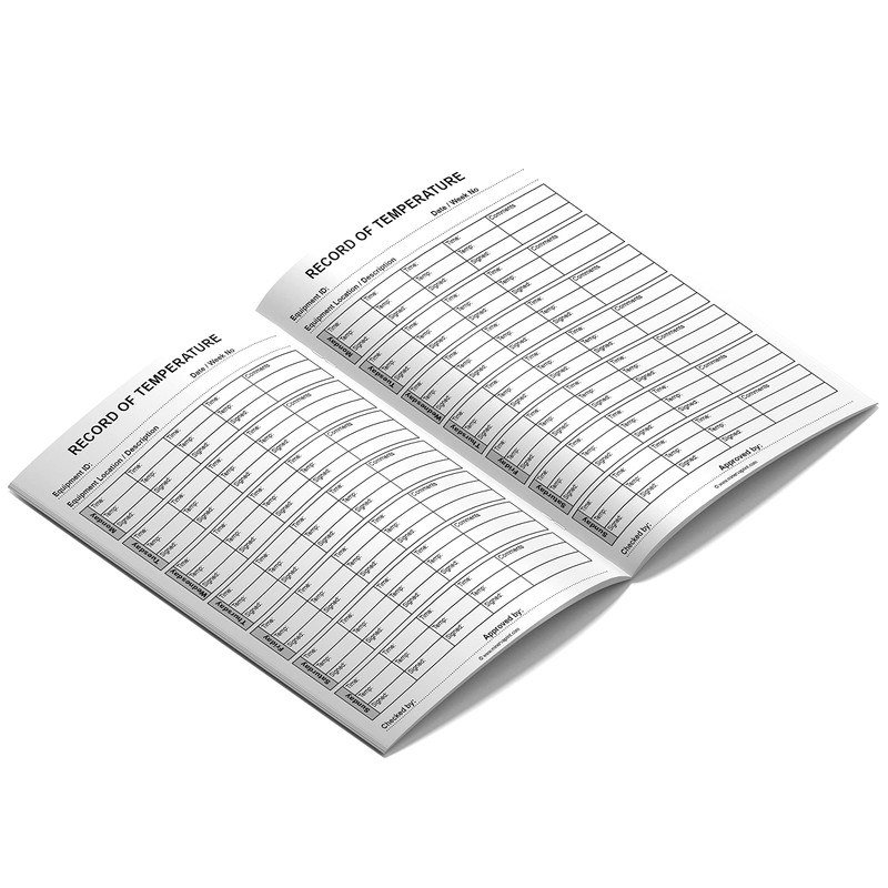 Fridge Temperature Record Log Book 32 Pages A5 Food and
