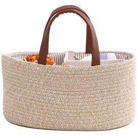 Baby Nappy Caddy, Nappy Organiser, Stylish Nursery Bohemian Cotton Rope Storage Basket, Portable Car Organizer with Removable Inserts, Baby Shower Basket, 38 x25 x18 CM (Brown)