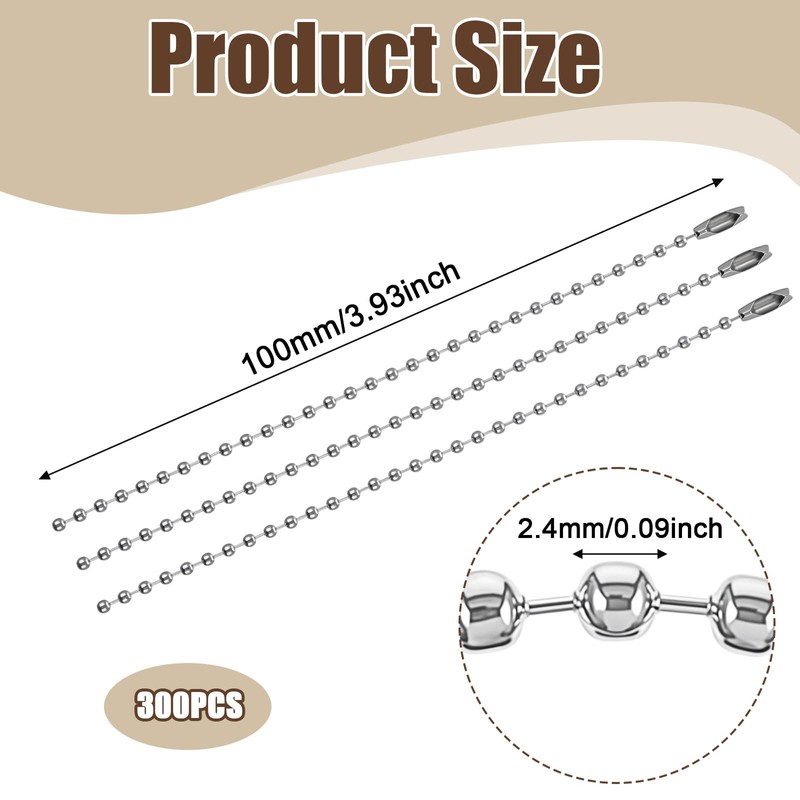 RAHHLIZS 300 Pcs 10cm Ball Bead Chains 3mm Ball Chain