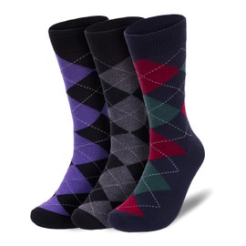 Premium Argyle Dress Socks for Men, Classic and Fun Cotton Socks, 3 Pair Set with Gift Box - Christmas Gift