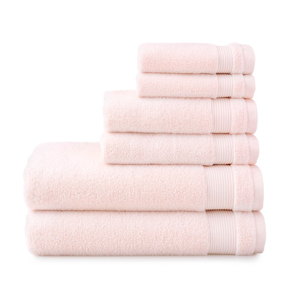 MARTHA STEWART 100% Cotton Bath Towels Set Of 6 Piece, 2 Bath Towels, 2 Hand Towels, 2 Washcloths, Quick Dry Towels, Soft & Absorbent, Bathroom Essentials, Blush Pink