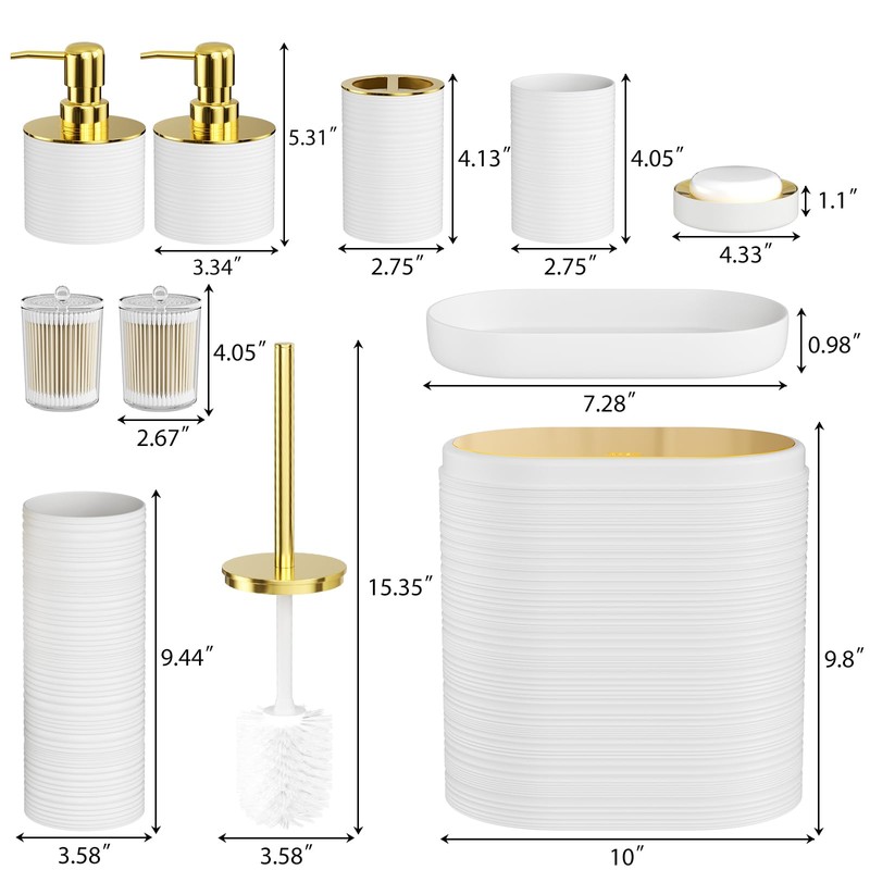 InnJoey Bathroom Set, 10PC Bathroom Accessory Set, White Bathroom Accessories,