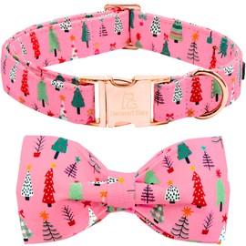 Lionheart glory Dog Bow Collar Christmas Tree Pink Dog Collar for Small Dogs Adjustable Soft Durable Girls Collars with Bow Tie Pet Collar Bows Pet Gift