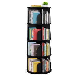 SpaceAid 4 Tier Rotating Bookshelf Tower, Spinning Bookcase Lazy Susan, Revolving 360 Book Shelf Storage Round Carousel, Vertical Rotate Turning Spiral Corner Organizer, Black