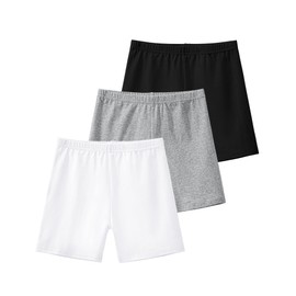 KEREDA Girls Bike Shorts Cartwheel Dance Under Dress Shorts for Toddler 3 Pack Black-White-Grey 5-6 Years