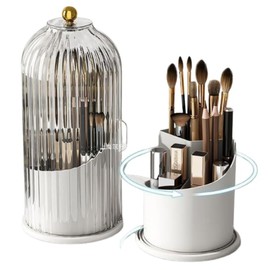 Vellichor Europe 360° Spinning Rotating Makeup Brush Holder with Dustproof Lid - Organize and Accessorize Your Vanity with Efficiency and Elegance (White) - Storage Organizer