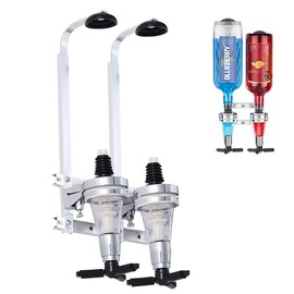 Double Head Dispenser Bottle Holder, Wall Mounted Bottle Holder, Bar Wall Mounted Dispenser Spirits, Aluminium Bottle Holder Doser, Suitable for Families, Bar, Bartender Lovers (2 Heads)
