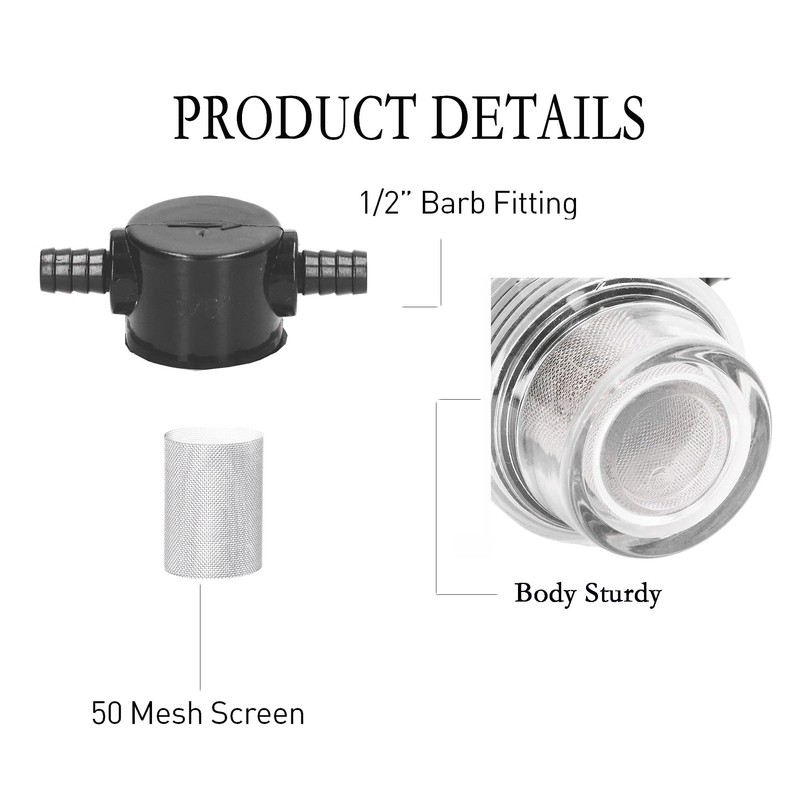 3/8 Inch Water Pump Strainer Hose Barb In-Line Strainer Twist-On