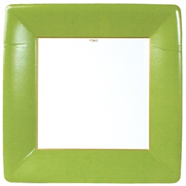 Caspari Grosgrain Square Paper Dinner Plates in Moss Green - Pack of 8